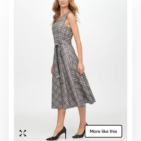 Calvin Klein Women's Metallic Plaid Belted Fit Flare Midi Dress